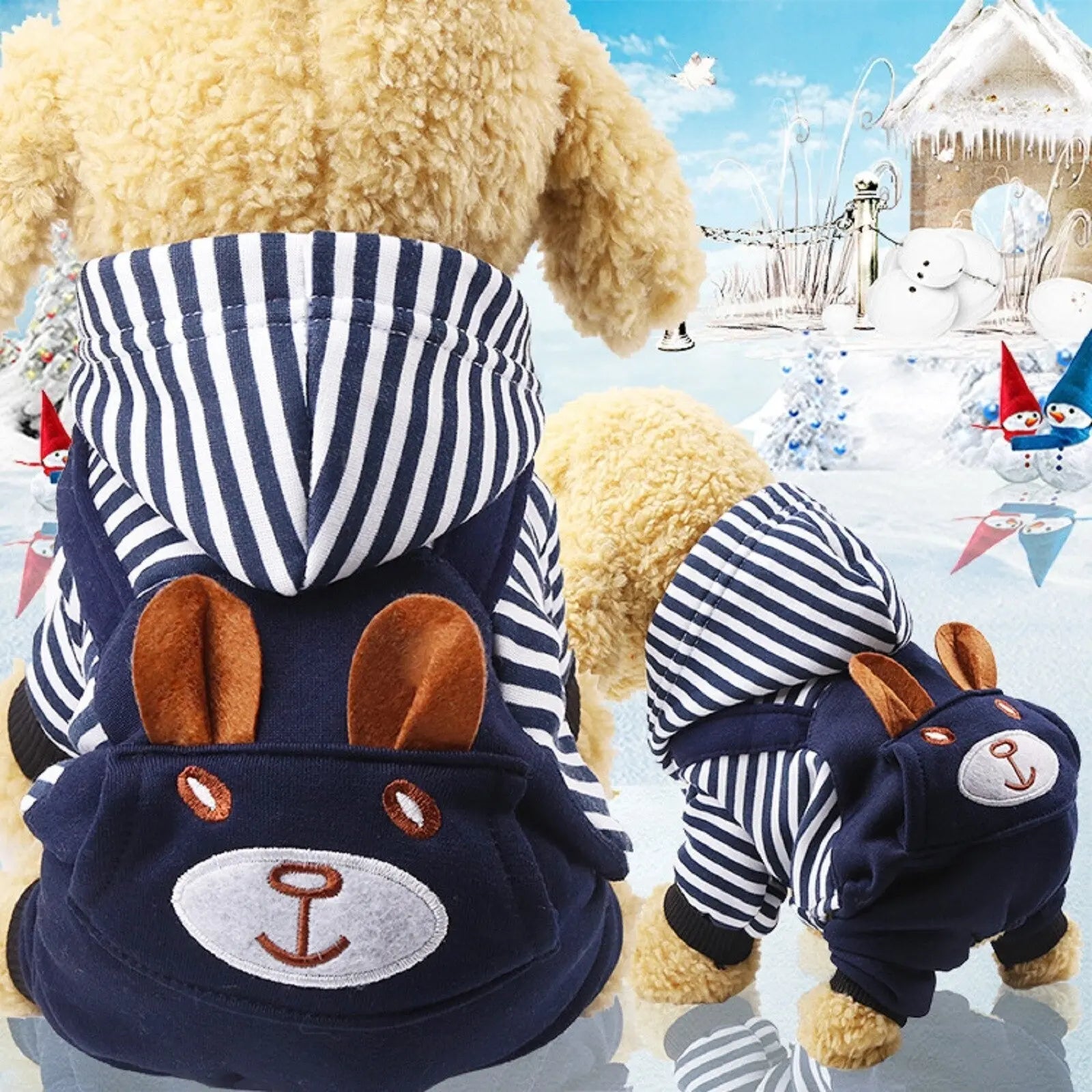 Hoodie Style Striped Dog Winter Clothes - Generevo