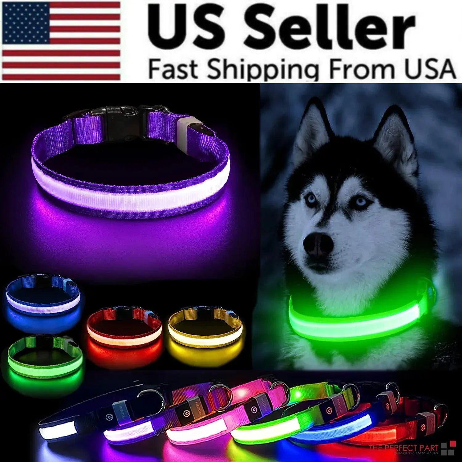 LED Adjustable Dog Collar Blinking Flashing Light Up Glow Pets Safety Waterproof Generevo