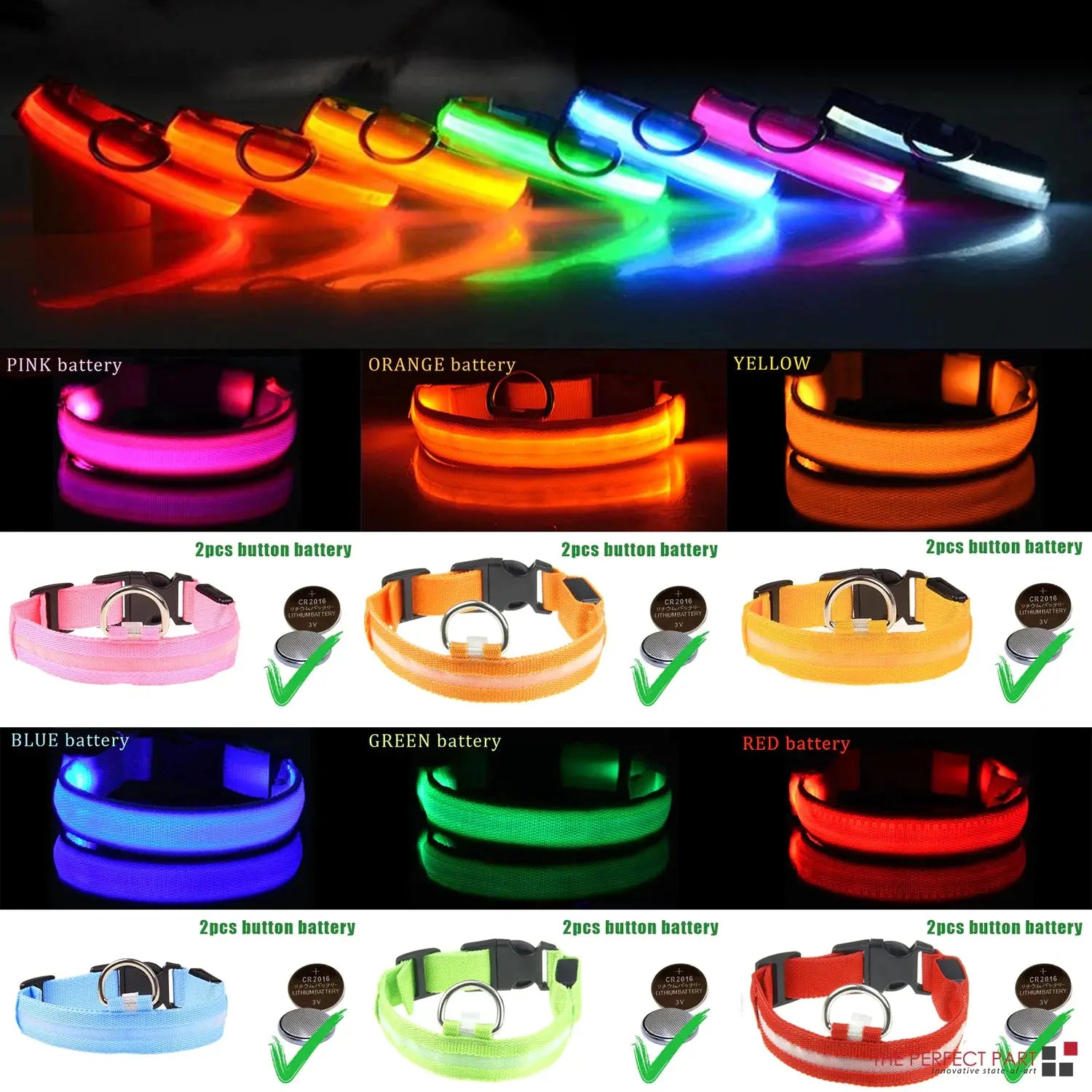 LED Adjustable Dog Collar Blinking Flashing Light Up Glow Pets Safety Waterproof Generevo