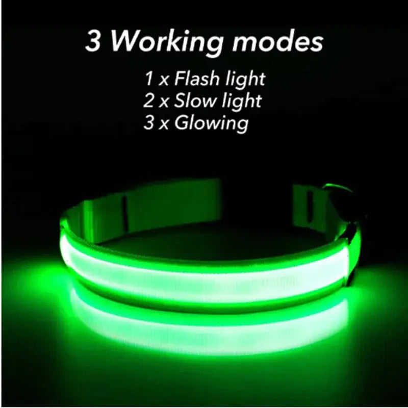 LED Adjustable Dog Collar Blinking Flashing Light Up Glow Pets Safety Waterproof Generevo